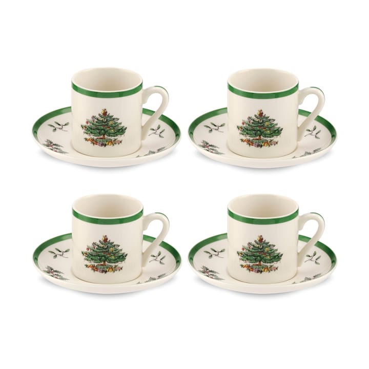Tasse à espresso avec soucoupe Christmas Tree 9 cl Lot de 4 - White-green-red - Spode