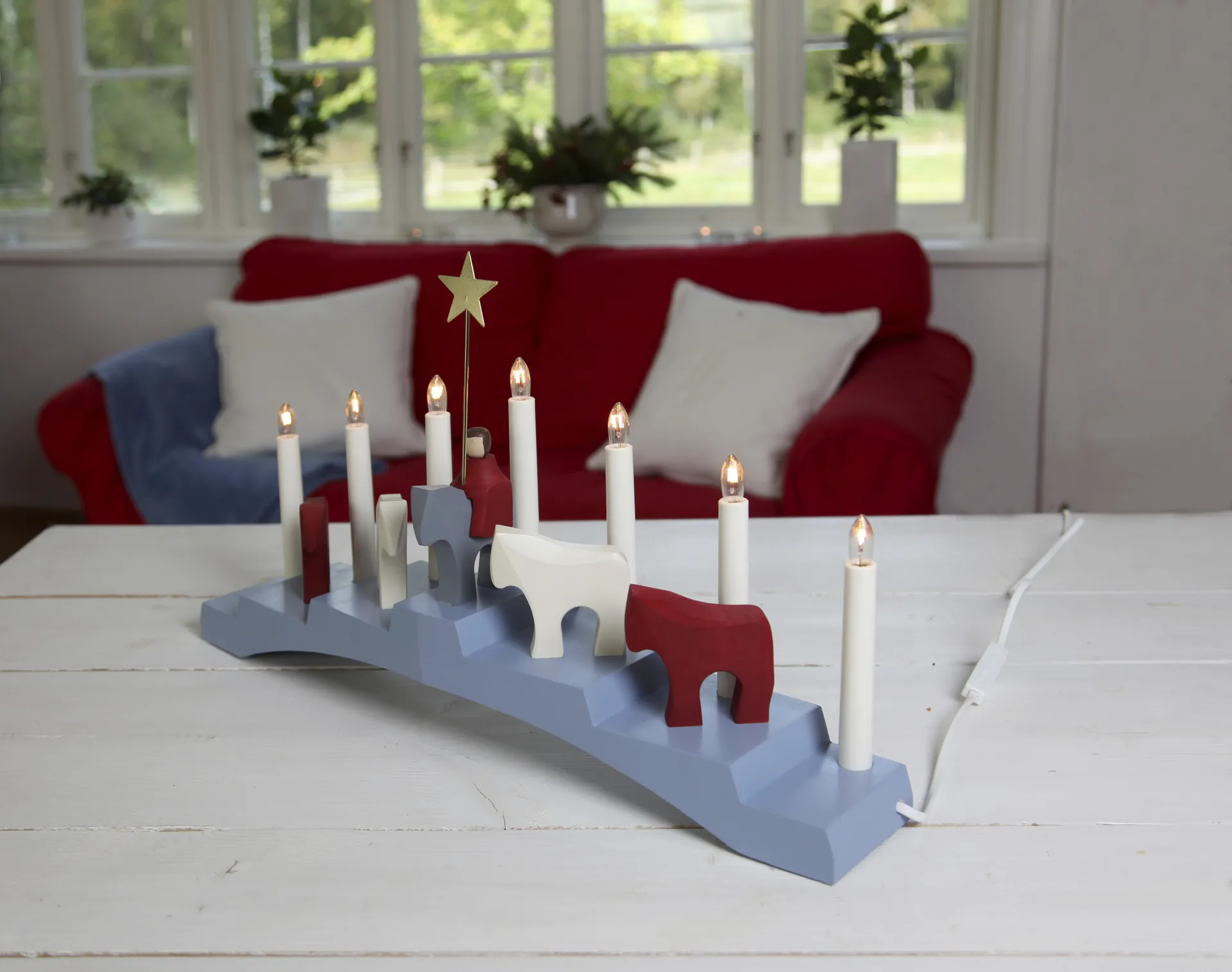 Bougeoir de l'avent Saint Étienne et ses poulains 7 lampes, Bleu Star Trading