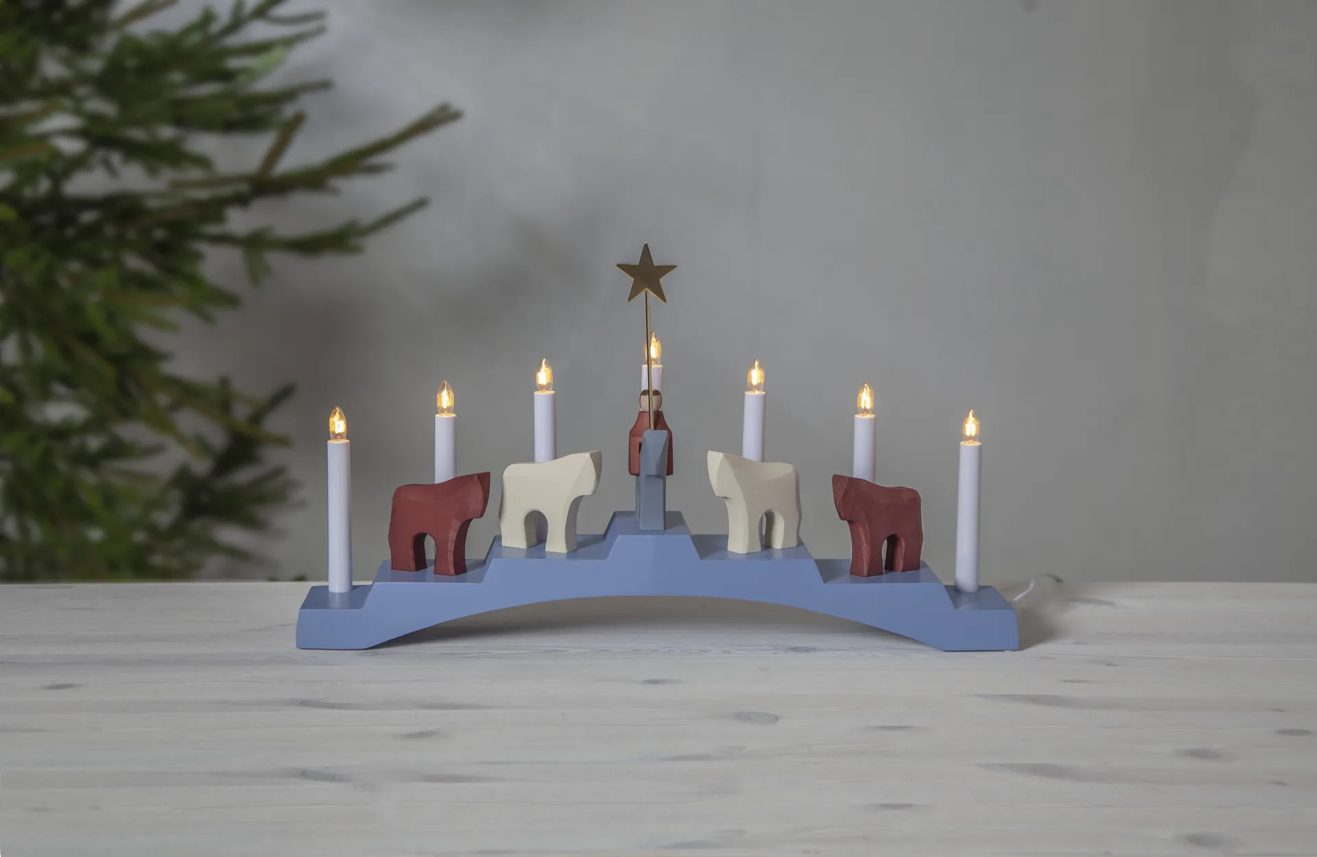 Bougeoir de l'avent Saint Étienne et ses poulains 7 lampes, Bleu Star Trading