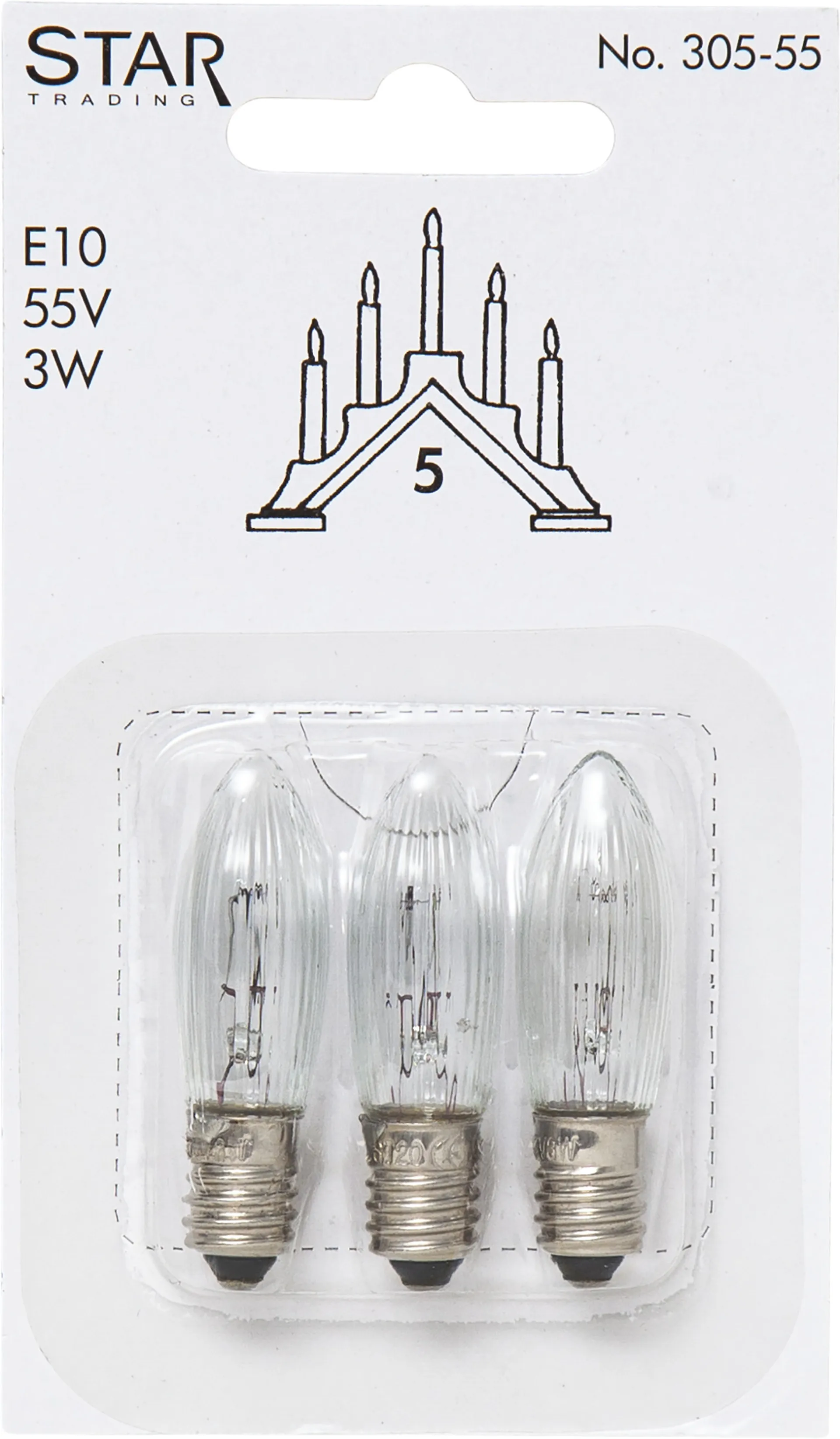 Lot de 3 lampes de rechange E10 Star Trading, 305-55 (5 bras) Star Trading