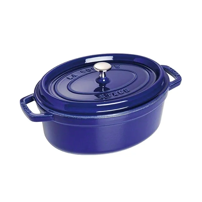 Cocotte en fonte ovale Staub, trois couches d'émail 4,2 l, bleu foncé STAUB