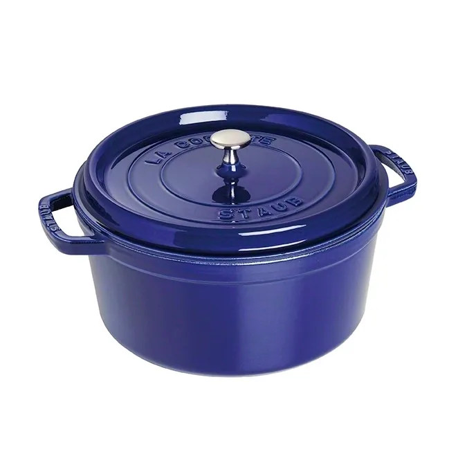 Cocotte en fonte ronde Staub, trois couches d'émail 6,7 l, bleu foncé STAUB