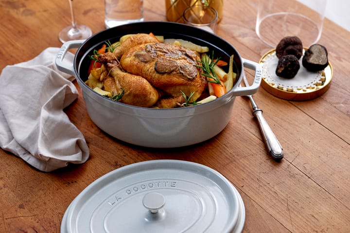 Cocotte ovale La Cocotte Staub fonte 6,7 L, White truffle STAUB