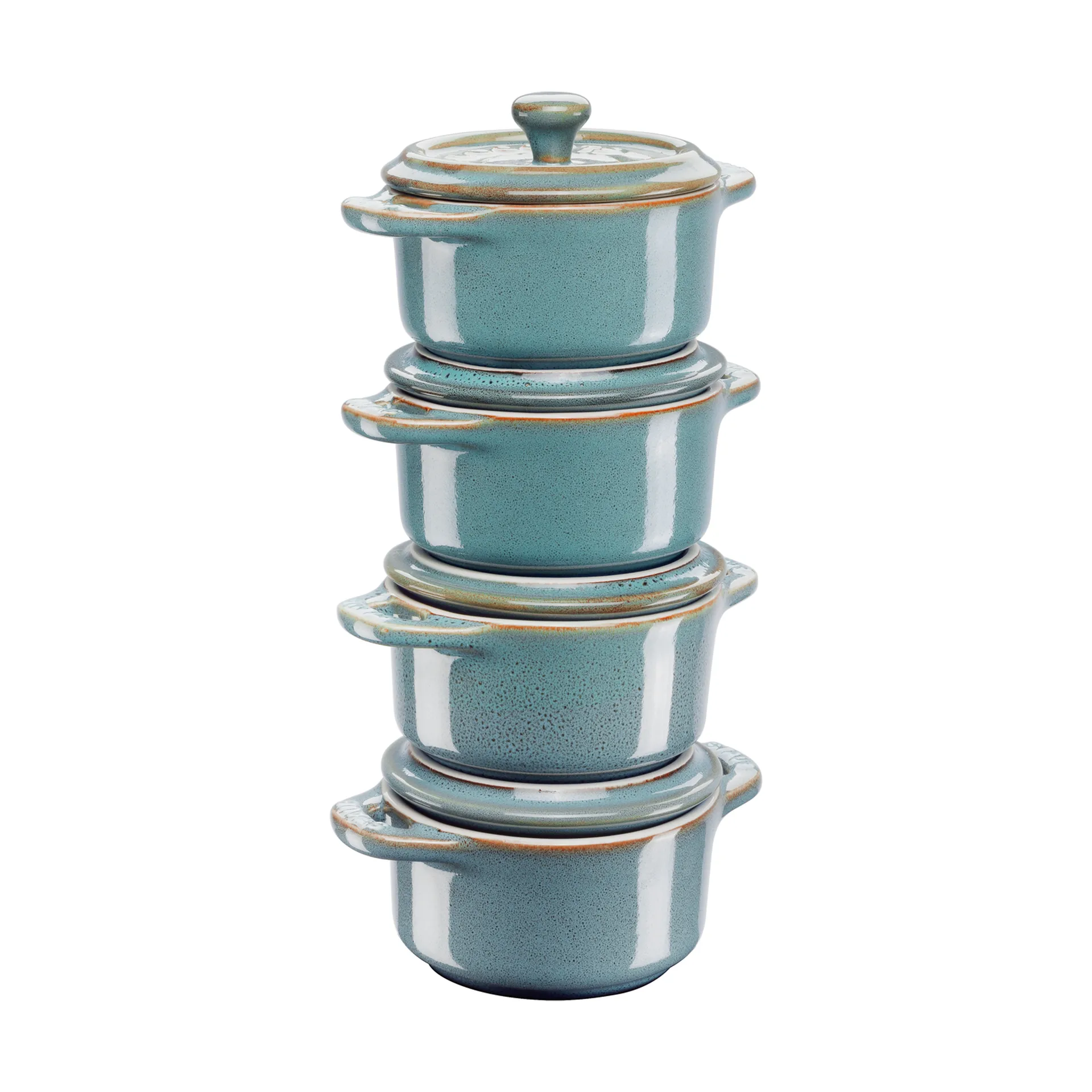 Ensemble de mini cocottes Staub Ø10 cm Lot de 4, Turquoise antique STAUB