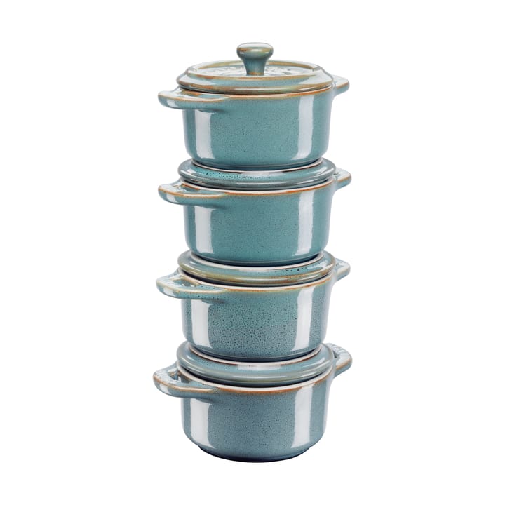 Ensemble de mini cocottes Staub Ø10 cm Lot de 4 - Turquoise antique - STAUB