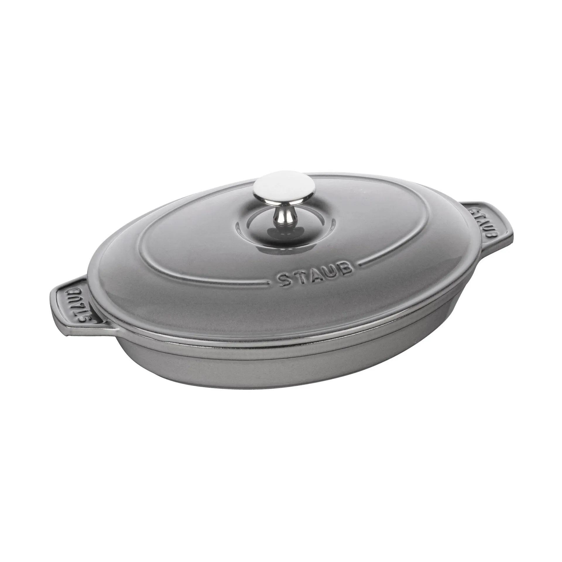 Plat à gratin Staub fonte avec couvercle ovale 23 cm, Gris graphite STAUB