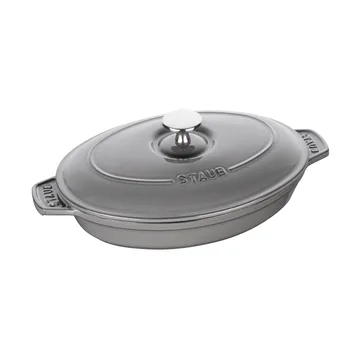 Plat à gratin Staub fonte avec couvercle ovale 23 cm - Gris graphite - STAUB