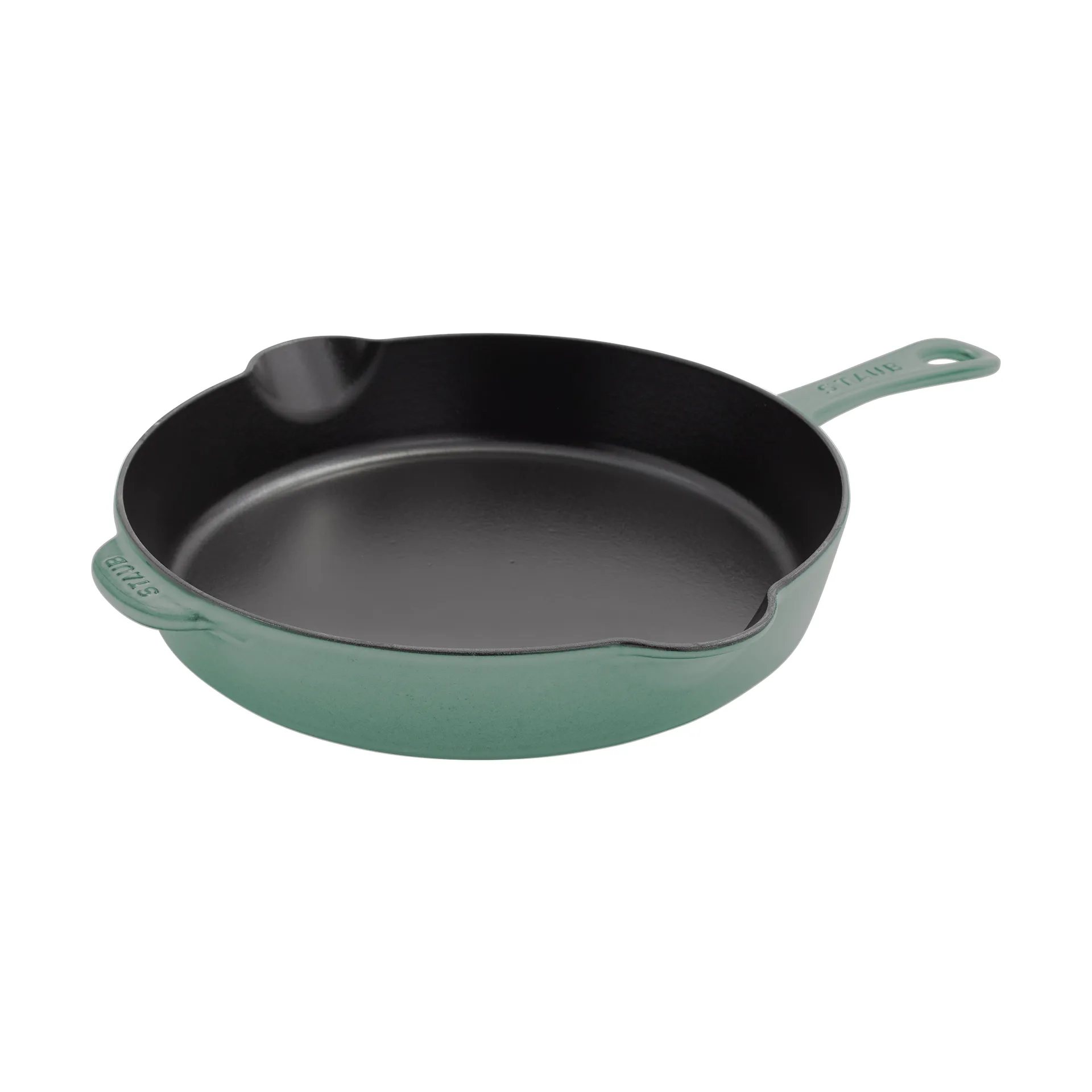 Poêle à frire Staub fonte noire avec bec verseur Ø28 cm, Bois d'eucalyptus STAUB