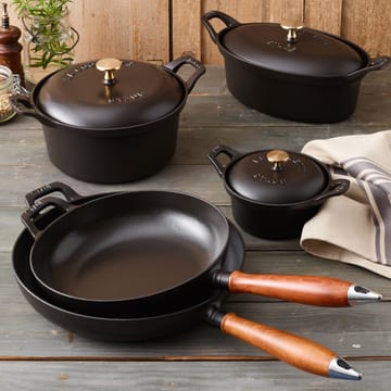 Poêle avec poignée en bois Vintage Ø24 cm - Noir - STAUB