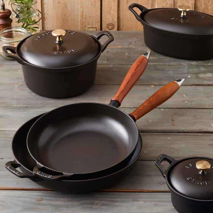 Poêle avec poignée en bois Vintage Ø28 cm - Noir - STAUB