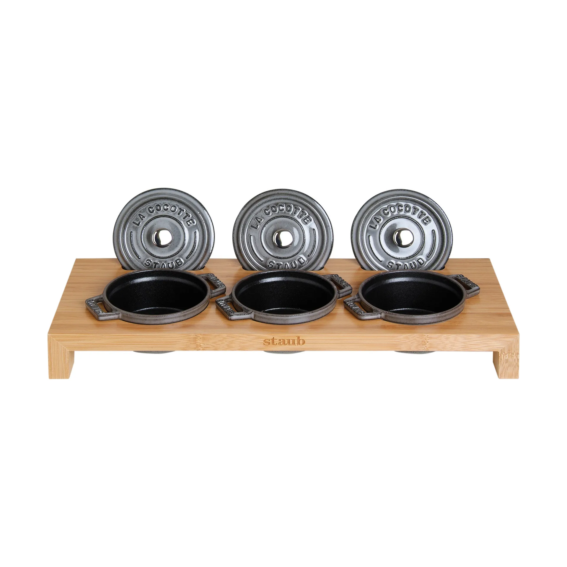 Support de service Staub pour 3 mini cocottes, Bambou STAUB