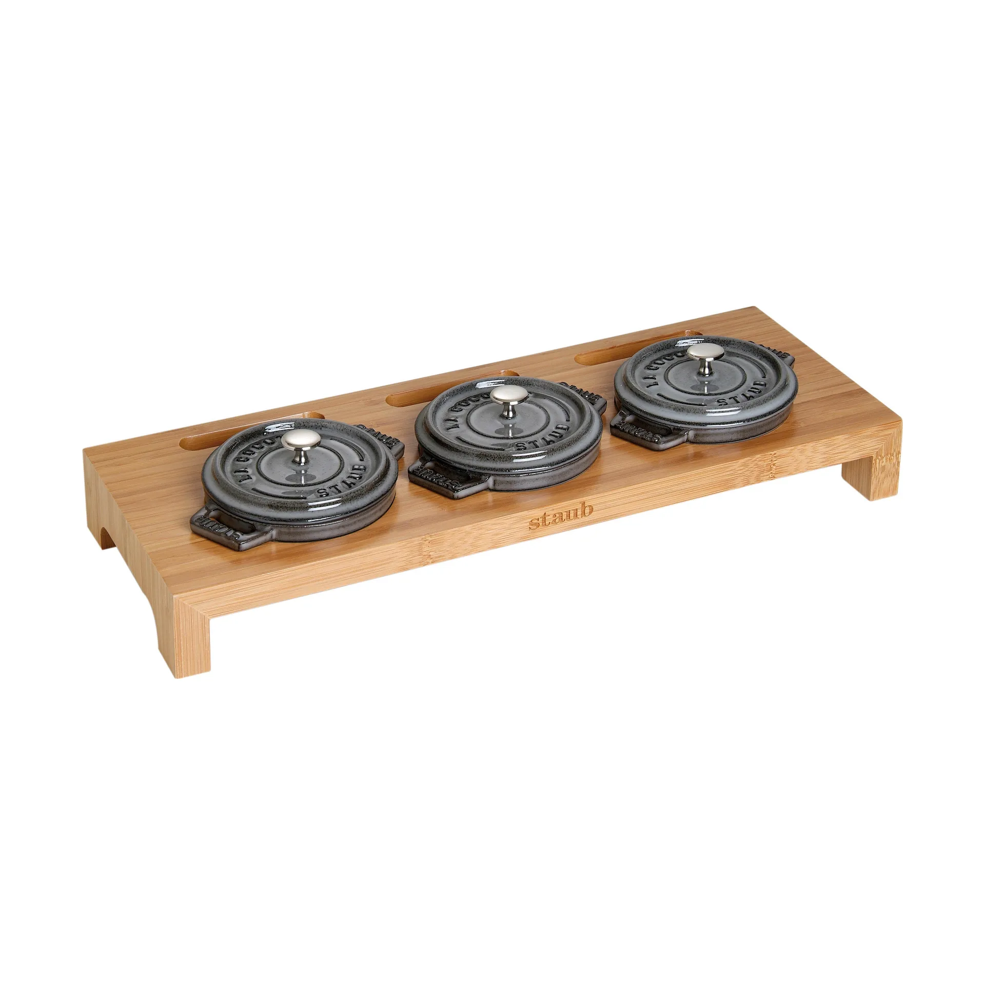 Support de service Staub pour 3 mini cocottes, Bambou STAUB