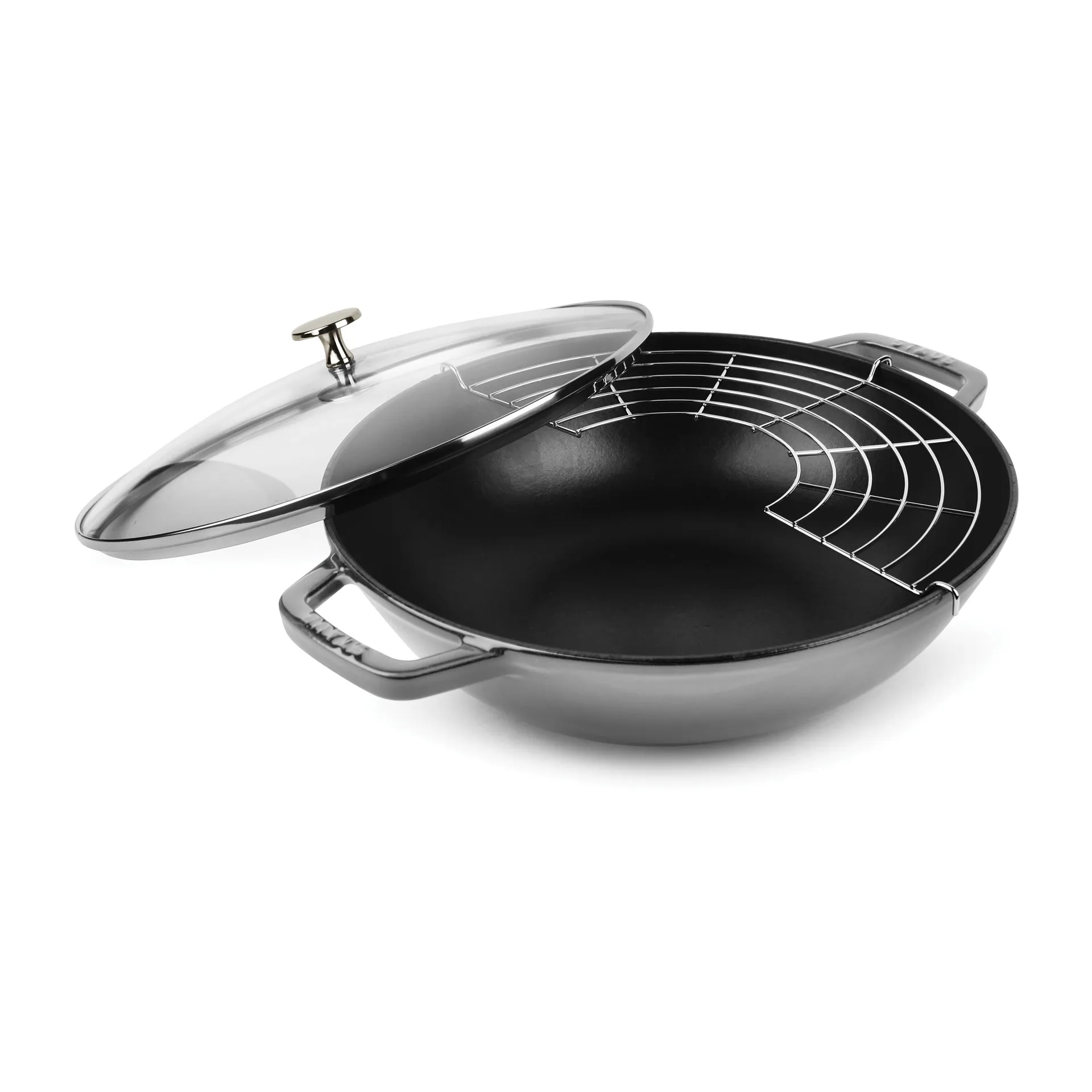 Wok avec couvercle en verre Ø30 cm 4,4 L, Gris STAUB