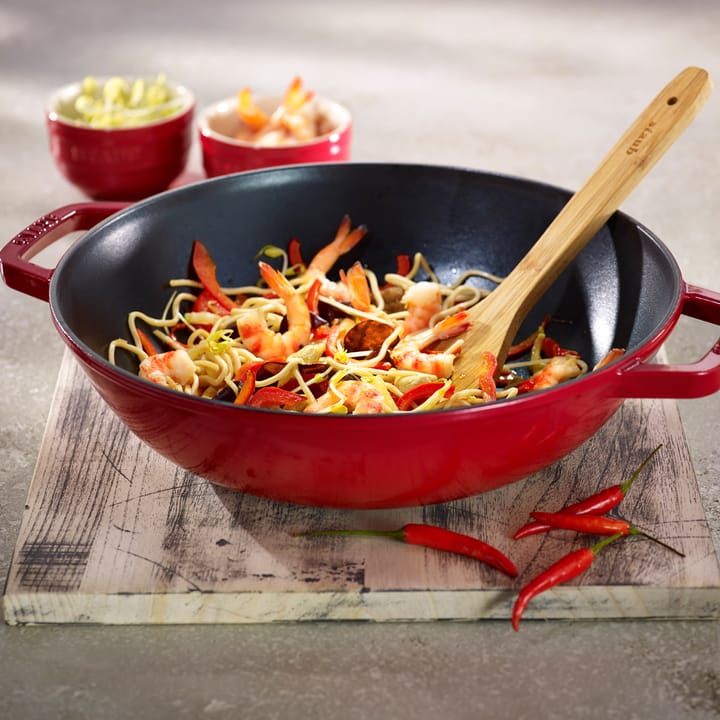 Wok avec couvercle en verre Ø30 cm 4,4 L - Rouge - STAUB