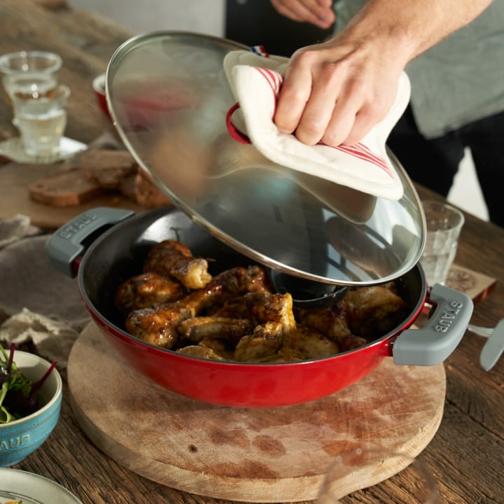 Wok avec couvercle en verre Ø30 cm 4,4 L - Rouge - STAUB