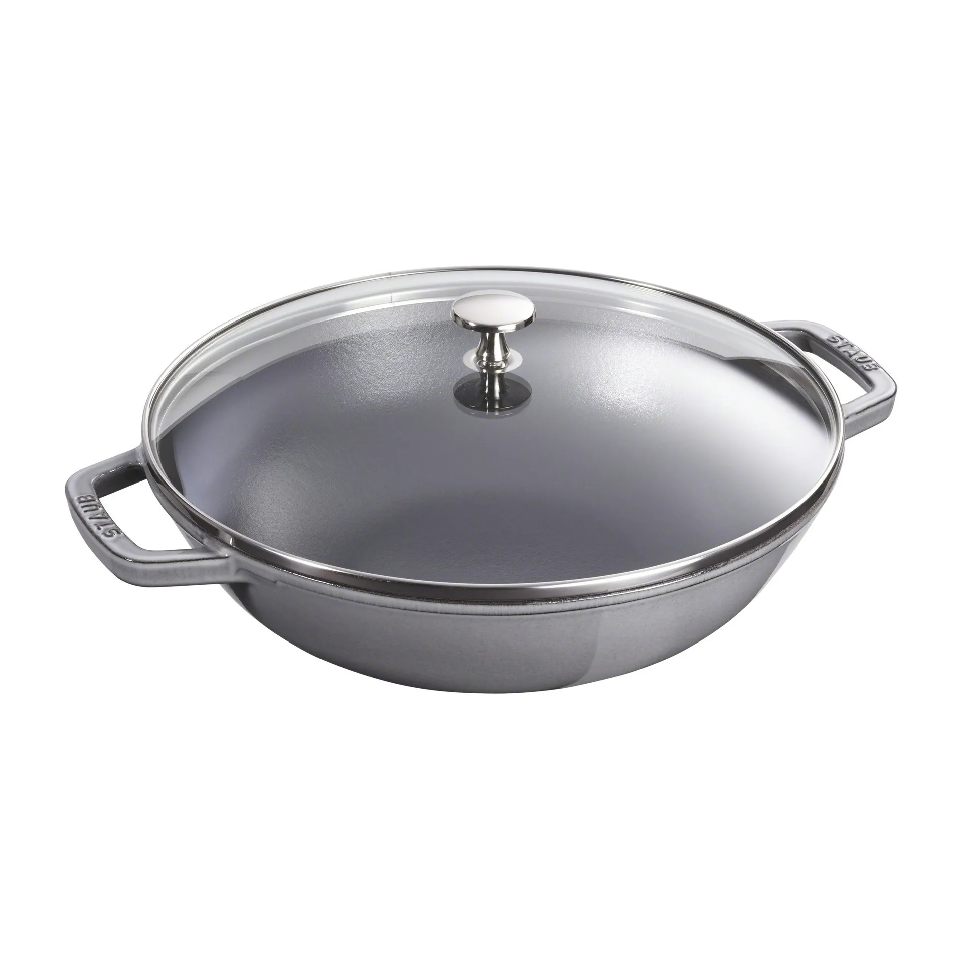 Wok avec couvercle en verre Ø37 cm 5,7 L, Gris STAUB