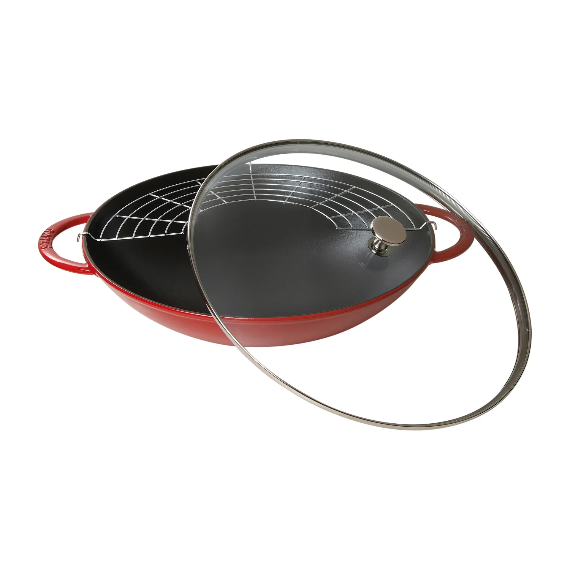 Wok avec couvercle en verre Ø37 cm 5,7 L, Rouge STAUB