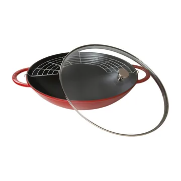 Wok avec couvercle en verre Ø37 cm 5,7 L - Rouge - STAUB