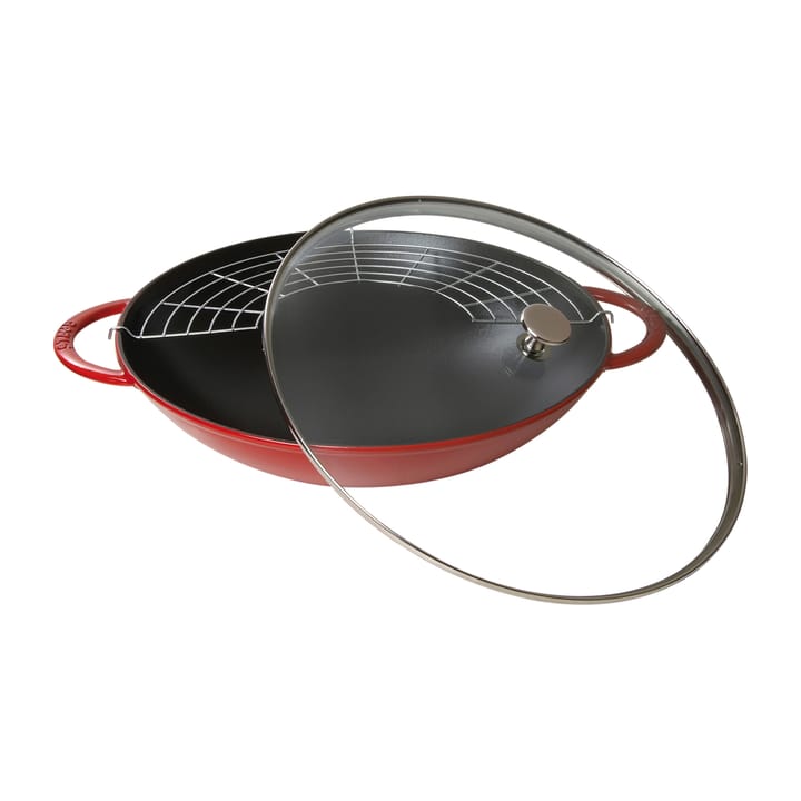 Wok avec couvercle en verre Ø37 cm 5,7 L - Rouge - STAUB