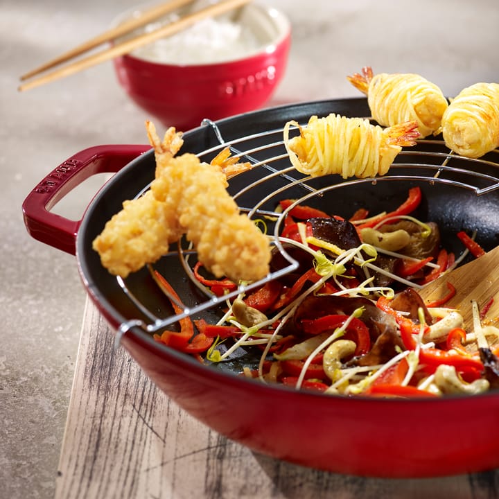 Wok avec couvercle en verre Ø37 cm 5,7 L, Rouge STAUB