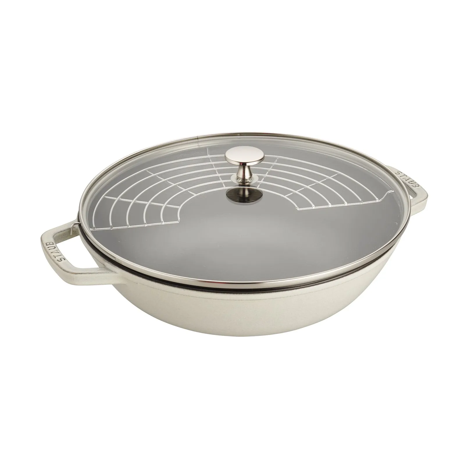 Wok Staub fonte avec couvercle en verre Ø30 cm, White truffle STAUB