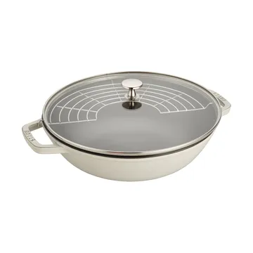 Wok Staub fonte avec couvercle en verre Ø30 cm - White truffle - STAUB