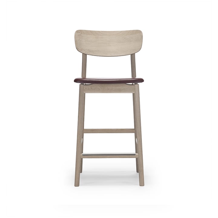 Chaise de bar Prima Vista - cuir elmo marron foncé, structure en chêne huilé blanc - Stolab