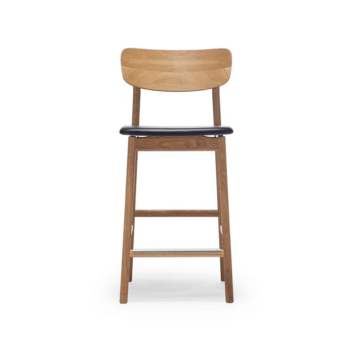 Chaise de bar Prima Vista - cuir elmo noir, structure en chêne huilé naturel - Stolab