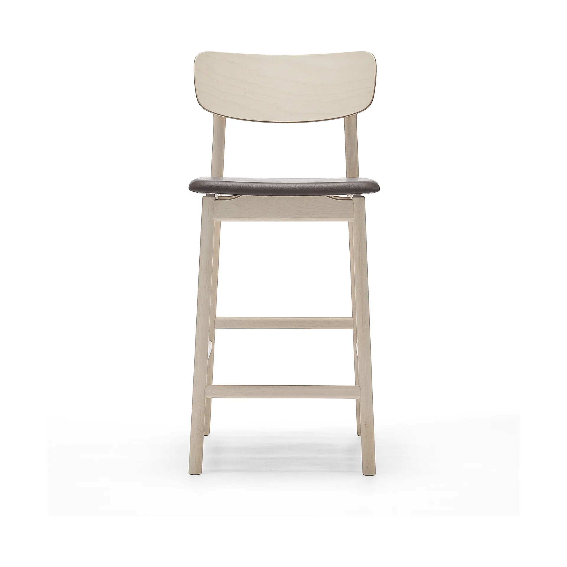Chaise de bar Prima Vista, cuir Elmosoft marron foncé-structure en bouleau laqué mat clair, 65 cm Stolab