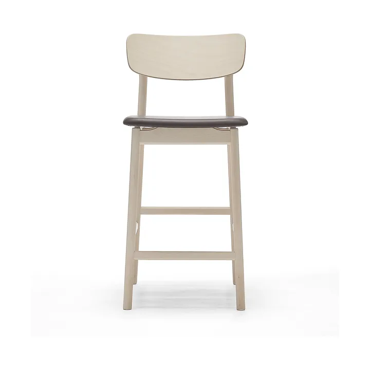 Chaise de bar Prima Vista - cuir Elmosoft marron foncé-structure en bouleau laqué mat clair, 65 cm - Stolab