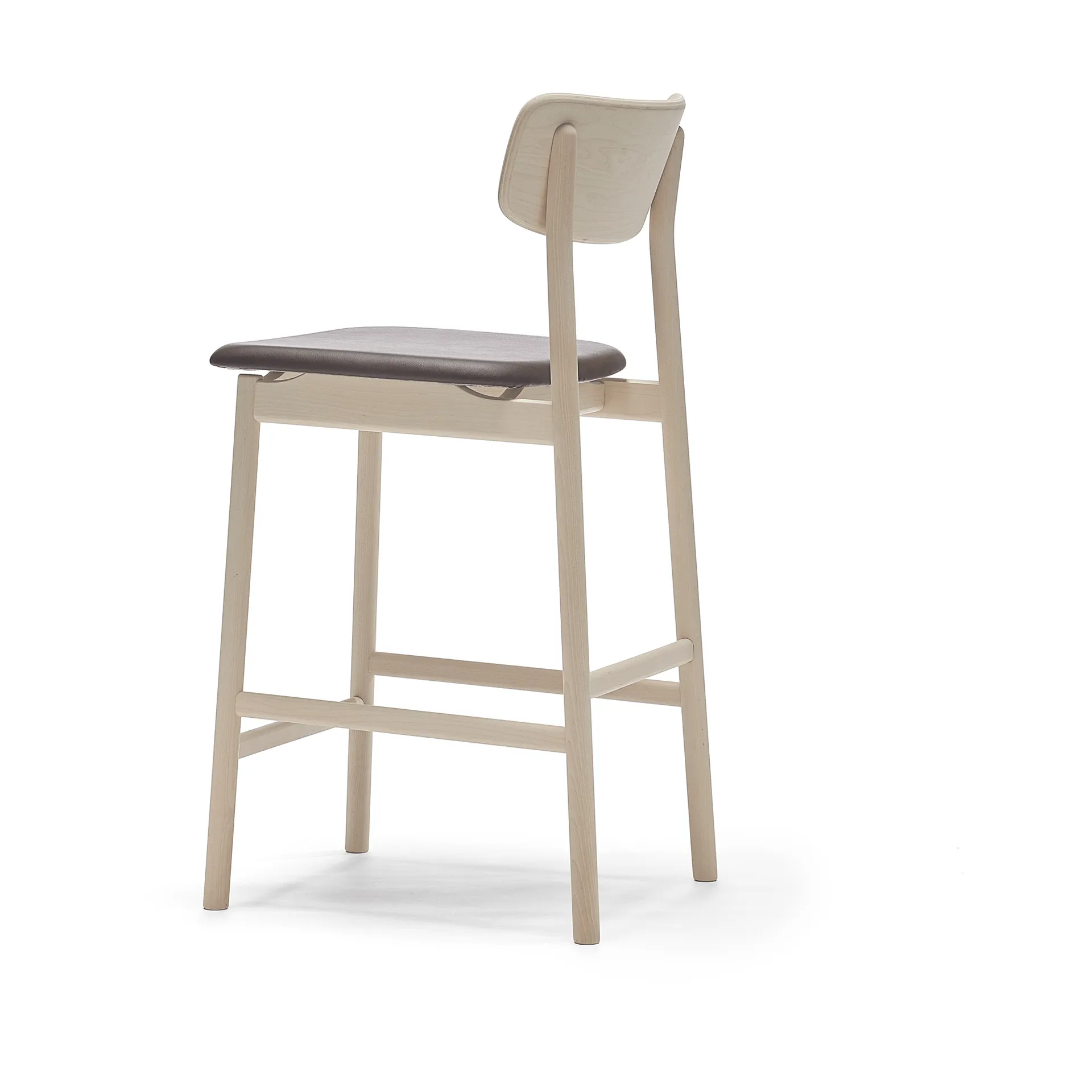 Chaise de bar Prima Vista, cuir Elmosoft marron foncé-structure en bouleau laqué mat clair, 65 cm Stolab