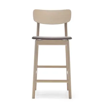 Chaise de bar Prima Vista - cuir Elmosoft marron foncé, structure en chêne huilé blanc - Stolab
