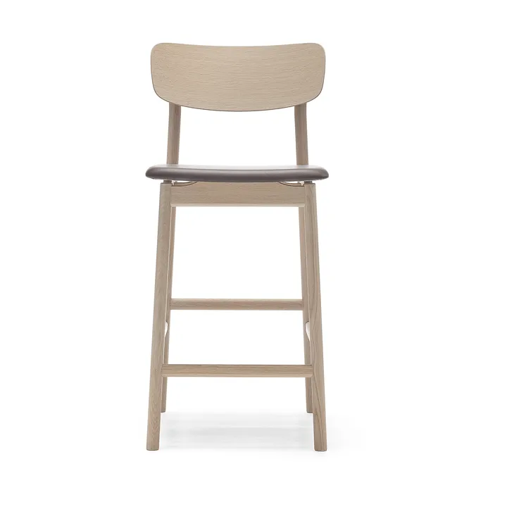 Chaise de bar Prima Vista - cuir Elmosoft marron foncé, structure en chêne huilé blanc - Stolab