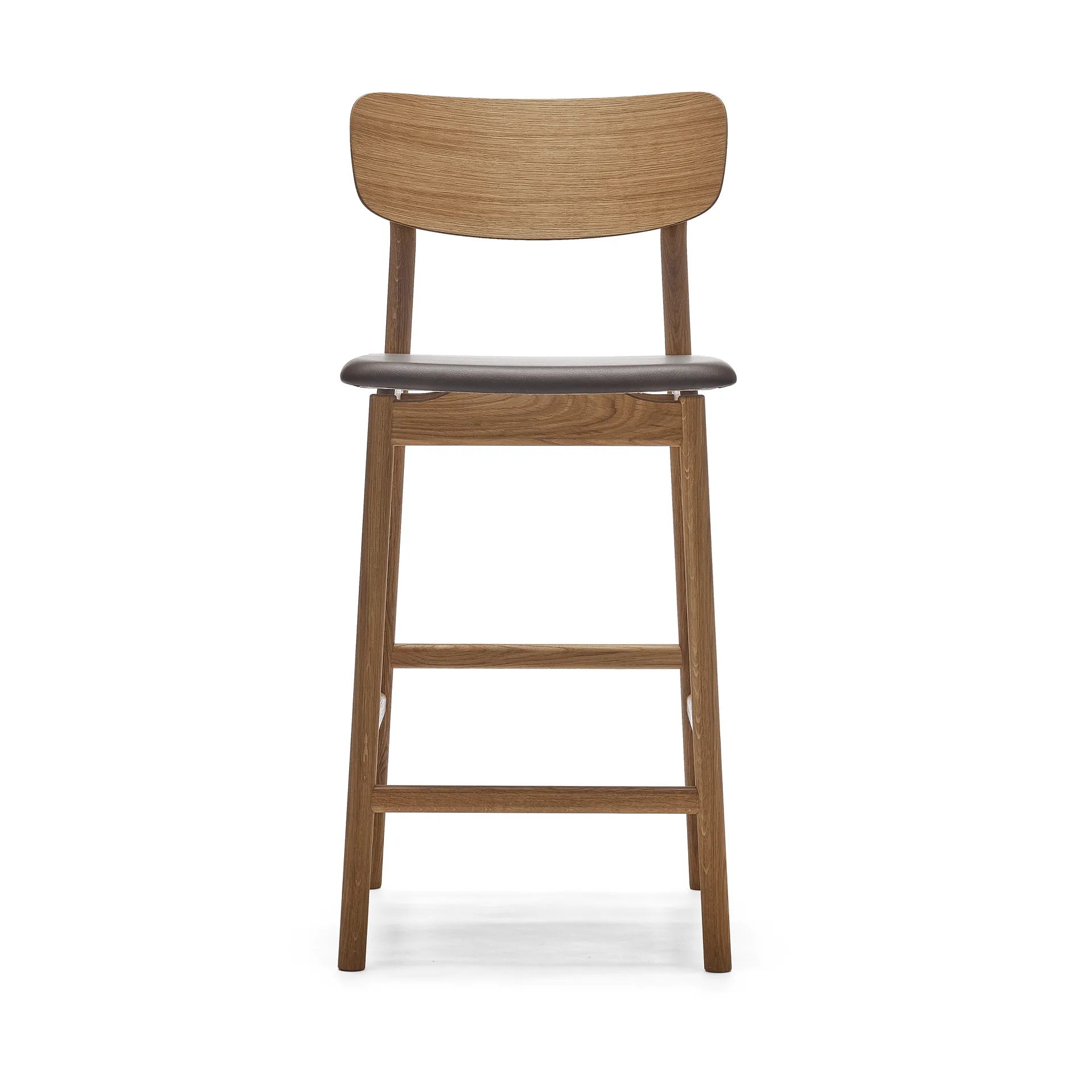 Chaise de bar Prima Vista, cuir Elmosoft marron foncé, structure en chêne huilé naturel Stolab