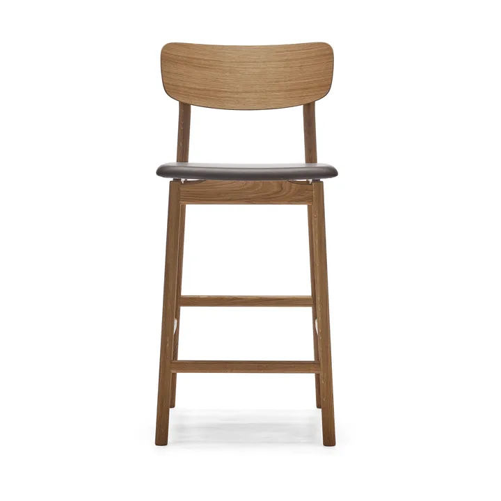 Chaise de bar Prima Vista - cuir Elmosoft marron foncé, structure en chêne huilé naturel - Stolab