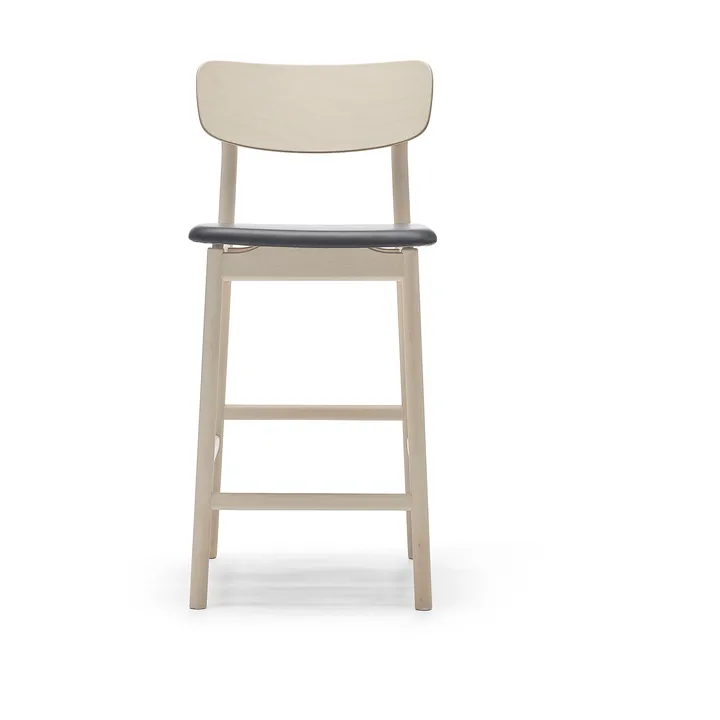 Chaise de bar Prima Vista - cuir Elmosoft noir, structure en bouleau huilé blanc, 65 cm - Stolab