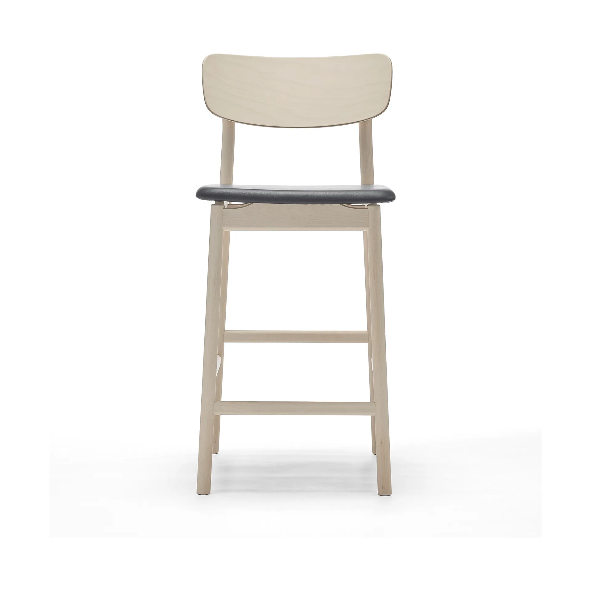 Chaise de bar Prima Vista, cuir Elmosoft noir-structure en bouleau laqué mat clair, 65 cm Stolab