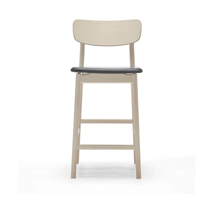 Chaise de bar Prima Vista - cuir Elmosoft noir-structure en bouleau laqué mat clair, 65 cm - Stolab