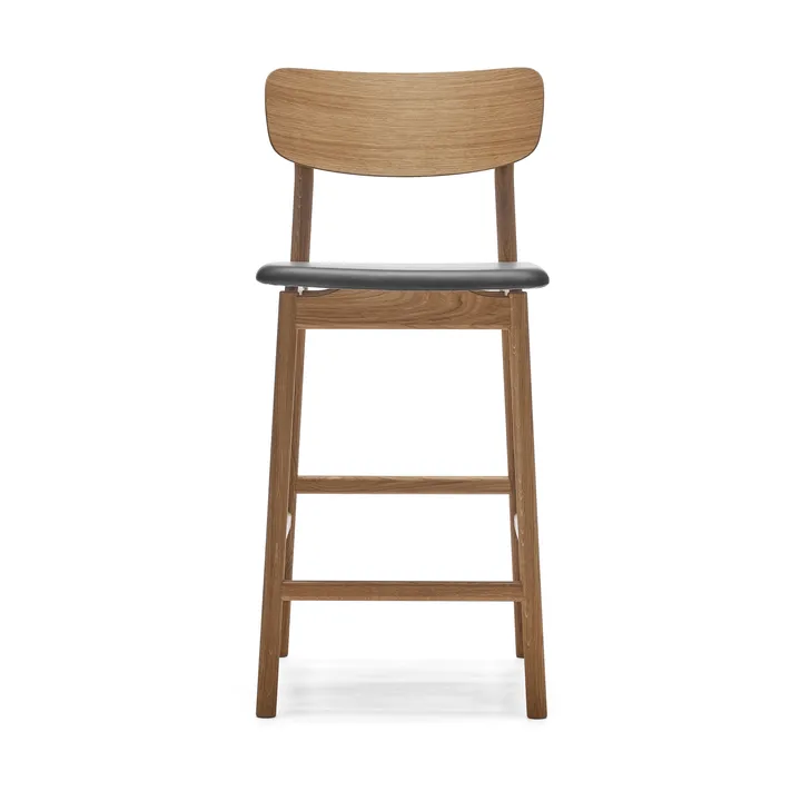 Chaise de bar Prima Vista - cuir Elmosoft noir, structure en chêne huilé naturel, 65 cm - Stolab