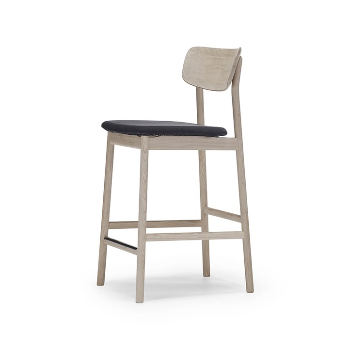 Chaise de bar Prima Vista - tissu blues 9833 noir, structure en chêne huilé blanc - Stolab