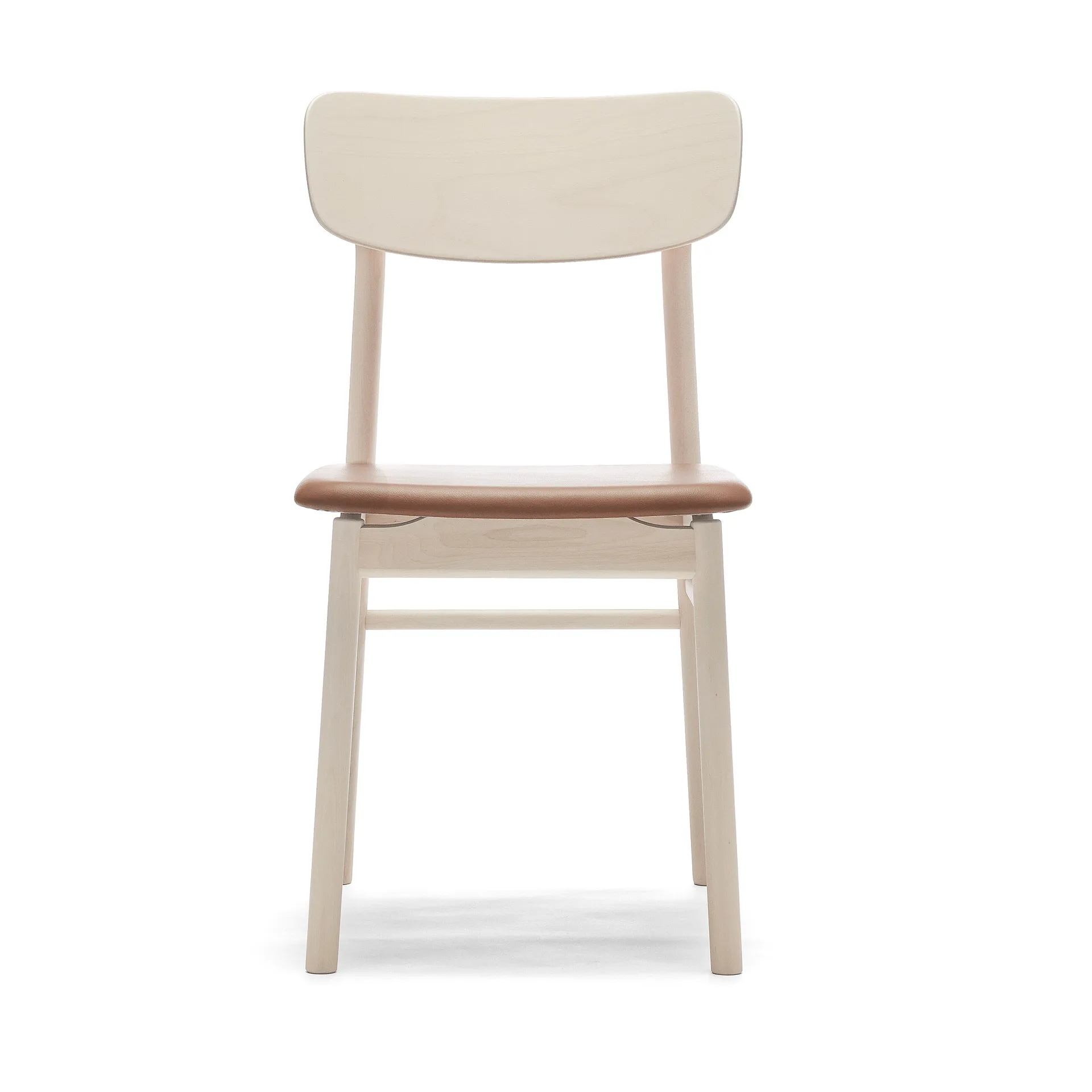 Chaise Prima Vista en bouleau huilé blanc, Cuir Elmosoft 43807 cognac Stolab