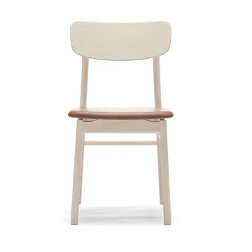 Chaise Prima Vista en bouleau huilé blanc - Cuir Elmosoft 43807 cognac - Stolab