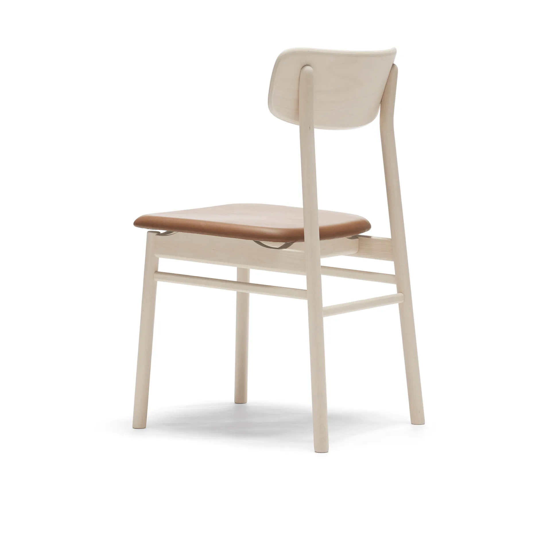 Chaise Prima Vista en bouleau huilé blanc, Cuir Elmosoft 43807 cognac Stolab