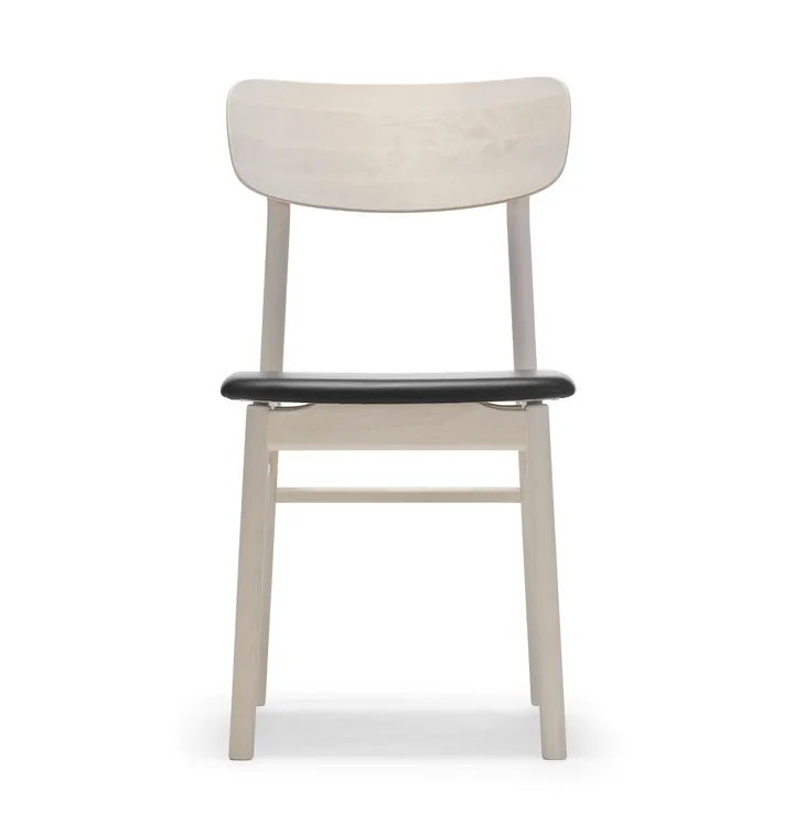 Chaise Prima Vista en bouleau huilé blanc - Cuir Elmosoft 99001 noir - Stolab