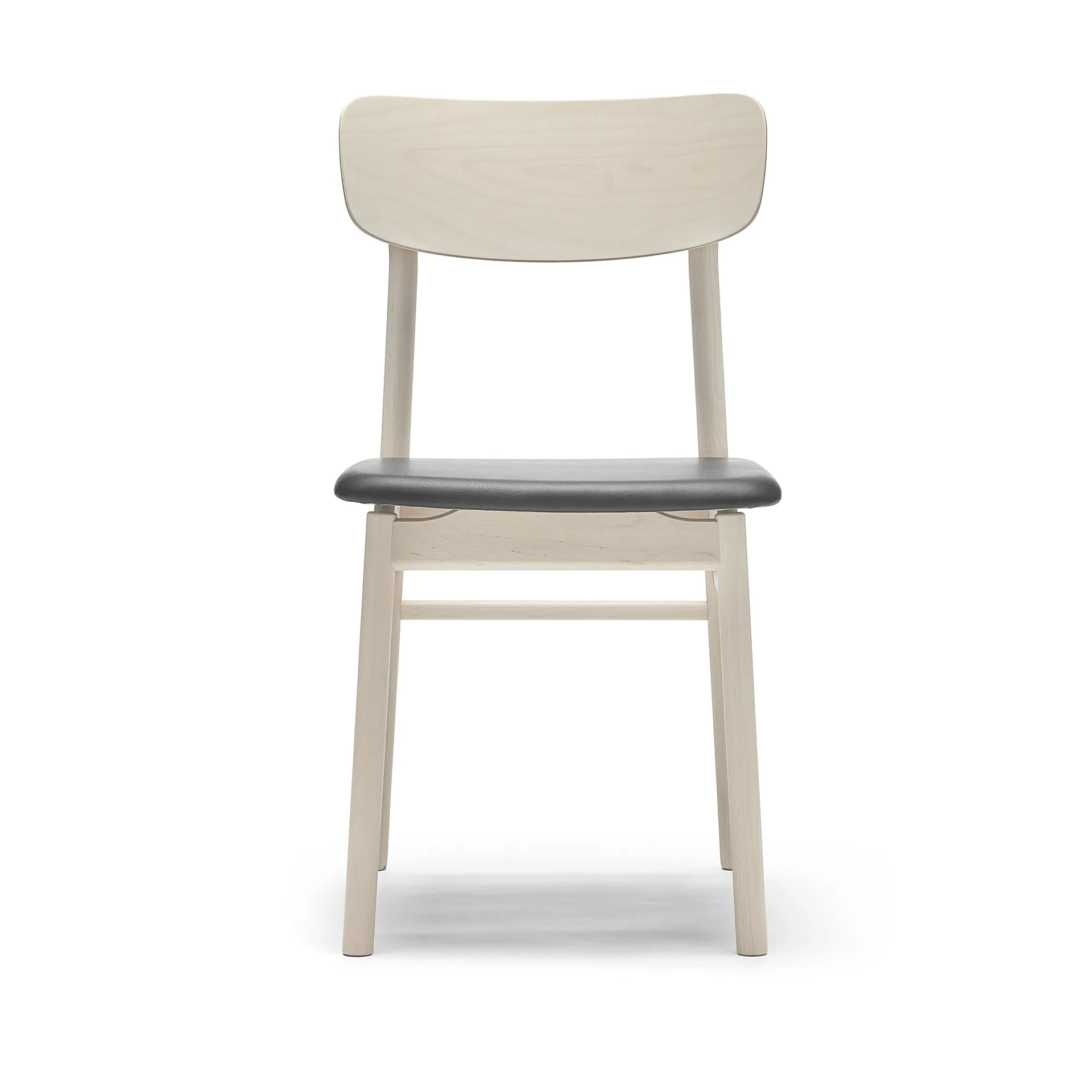 Chaise Prima Vista en bouleau laqué mat clair, Cuir Elmosoft VII 99001 noir Stolab