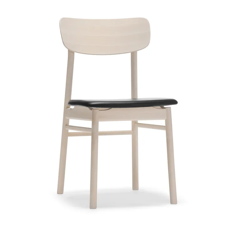 Chaise Prima Vista en bouleau laqué mat clair - Cuir Elmosoft VII 99001 noir - Stolab