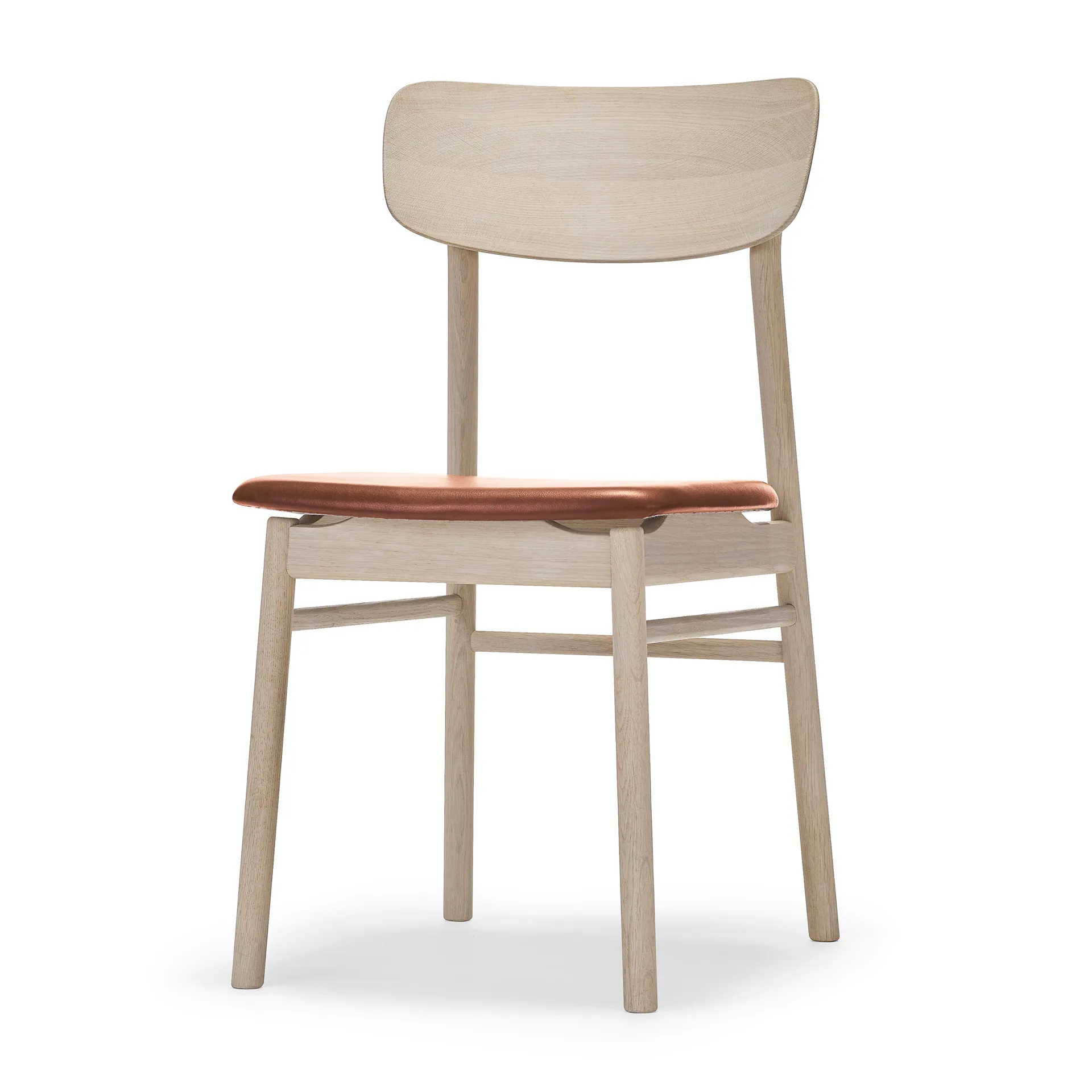Chaise Prima Vista en bouleau laqué mat clair, Cuir elmotique 43807 cognac Stolab