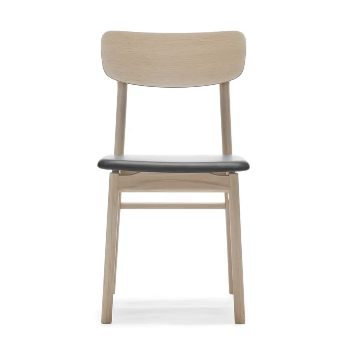 Chaise Prima Vista en chêne blanc huilé - Cuir Elmosoft 99001 noir - Stolab