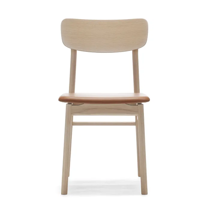 Chaise Prima Vista en chêne laqué mat clair - Cuir Elmosoft 43807 cognac - Stolab