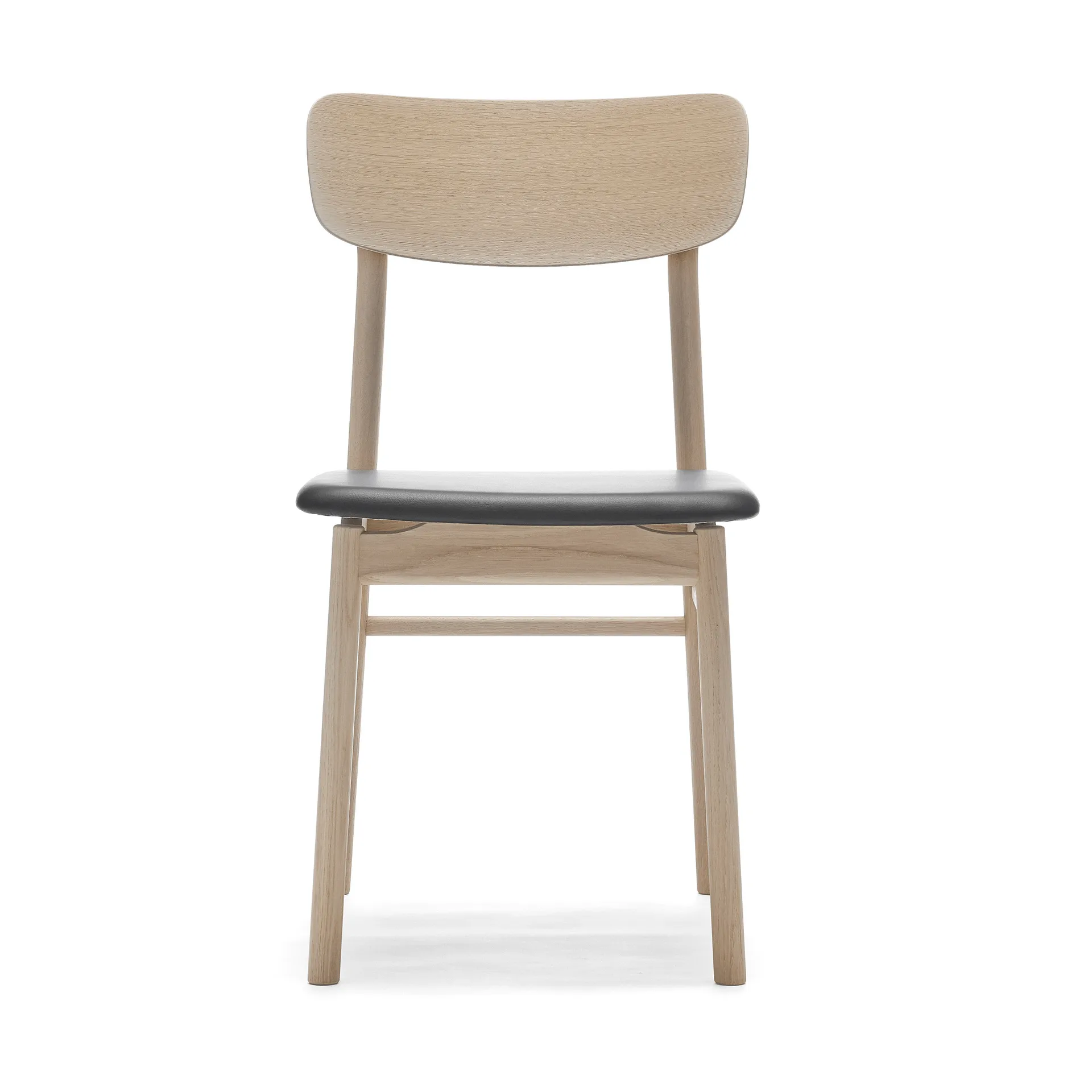 Chaise Prima Vista en chêne laqué mat clair, Cuir Elmosoft 99001 noir Stolab